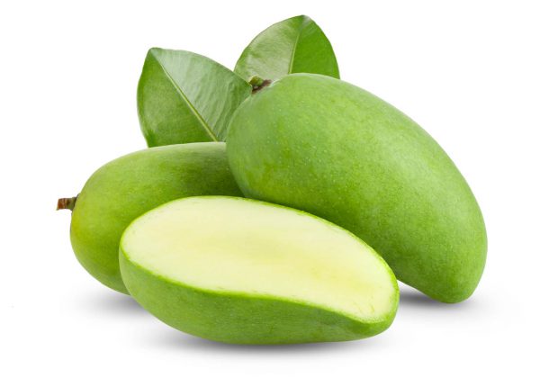 green mango isolated on white background. full depth of field